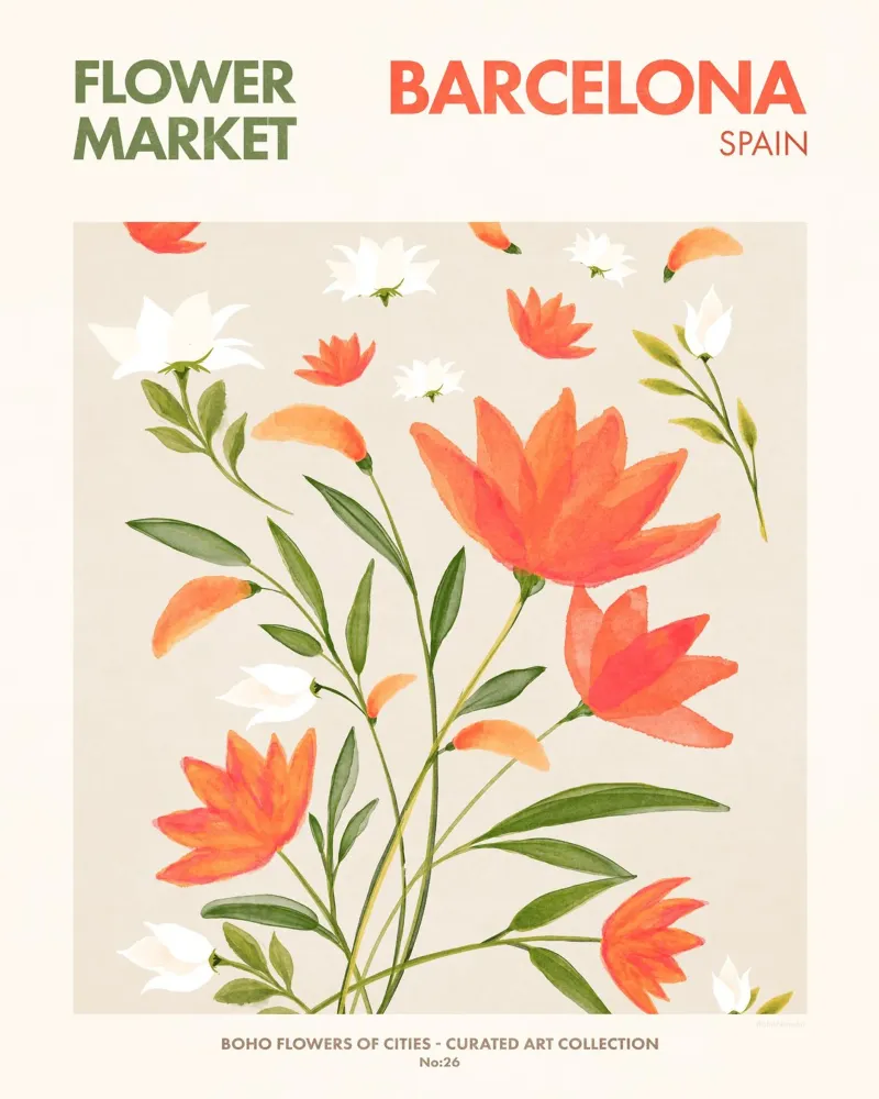 Barcellona poster con telaio in alluminio da Emel Tunaboylu