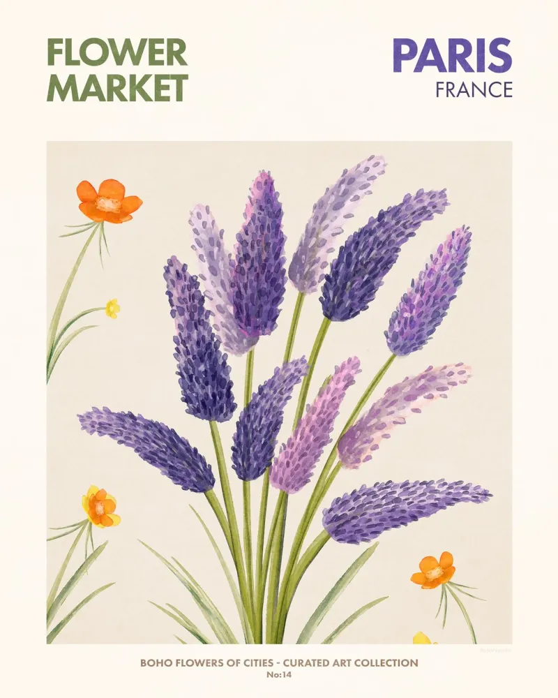 Mercato dei fiori di Parigi poster con telaio in legno da Emel Tunaboylu