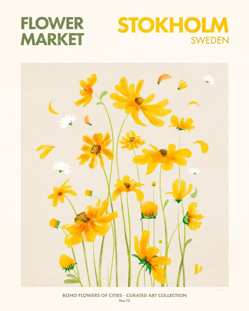 Mercato dei fiori di Stoccolma poster con telaio in alluminio da Emel Tunaboylu