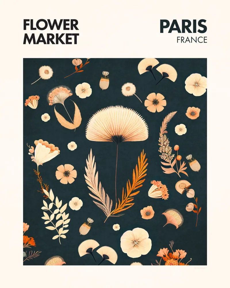 Parigi - Mercato dei fiori poster con telaio in plastica da Emel Tunaboylu
