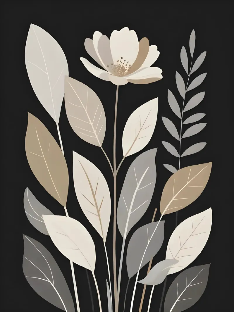 Neutral Serenity: Minimalist Floral Art Print poster with plastic frame by Artistic-shop