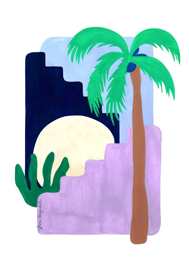 Coconut Palm & Moonlight hahnemühle by karenmenzenbach