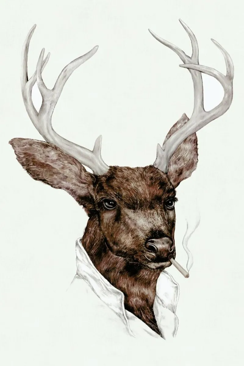 Smoking Deer poster con telaio in legno da Animal Crew