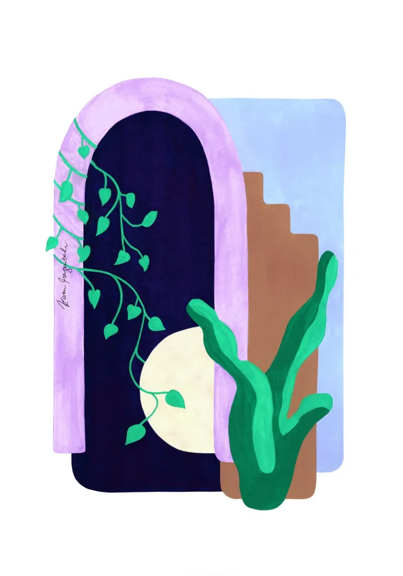 Hanging Plant & Moonlight poster with plastic frame by karenmenzenbach