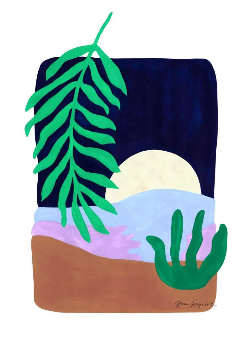 Palmleaf & Moonlight hahnemühle by karenmenzenbach