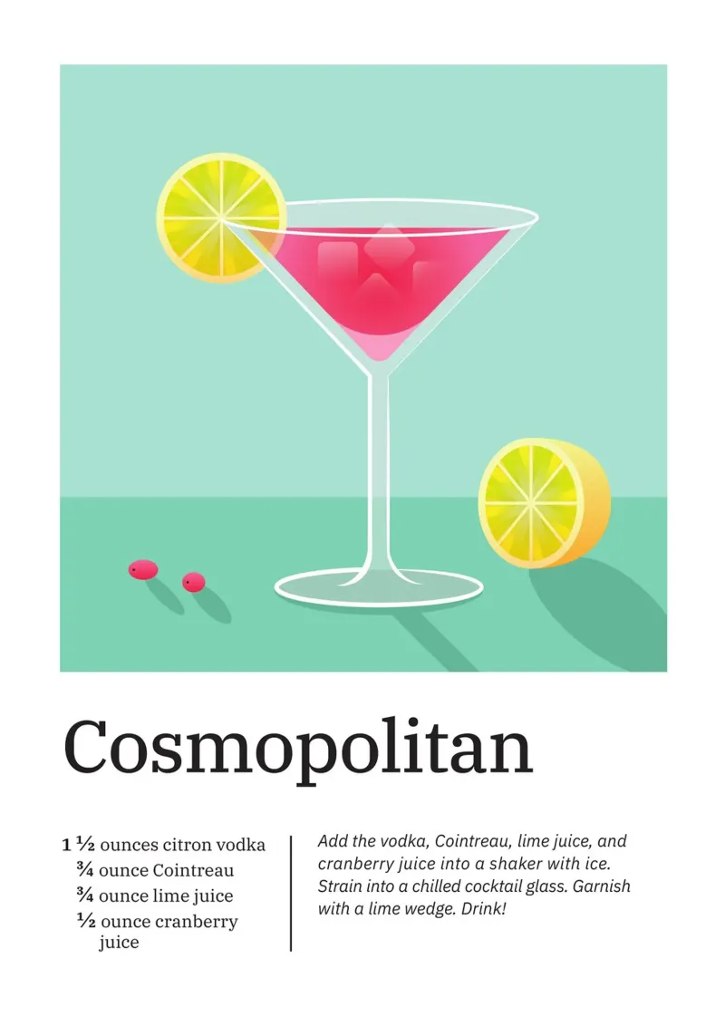 Série de cocktails Cosmopolitan poster avec cadre en bois de Schuhmann Design
