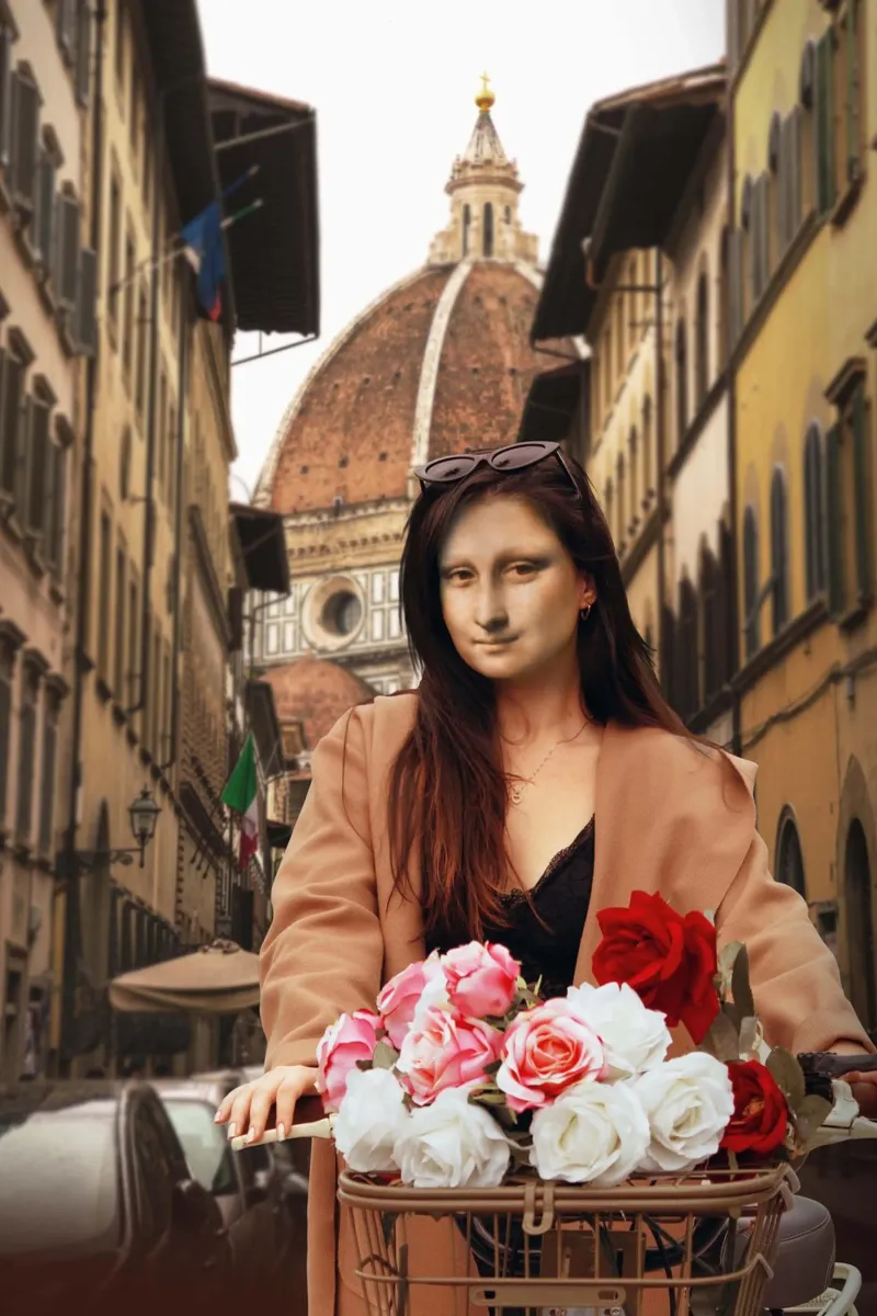 Mona in Florence poster con telaio in alluminio da Dikhotomy