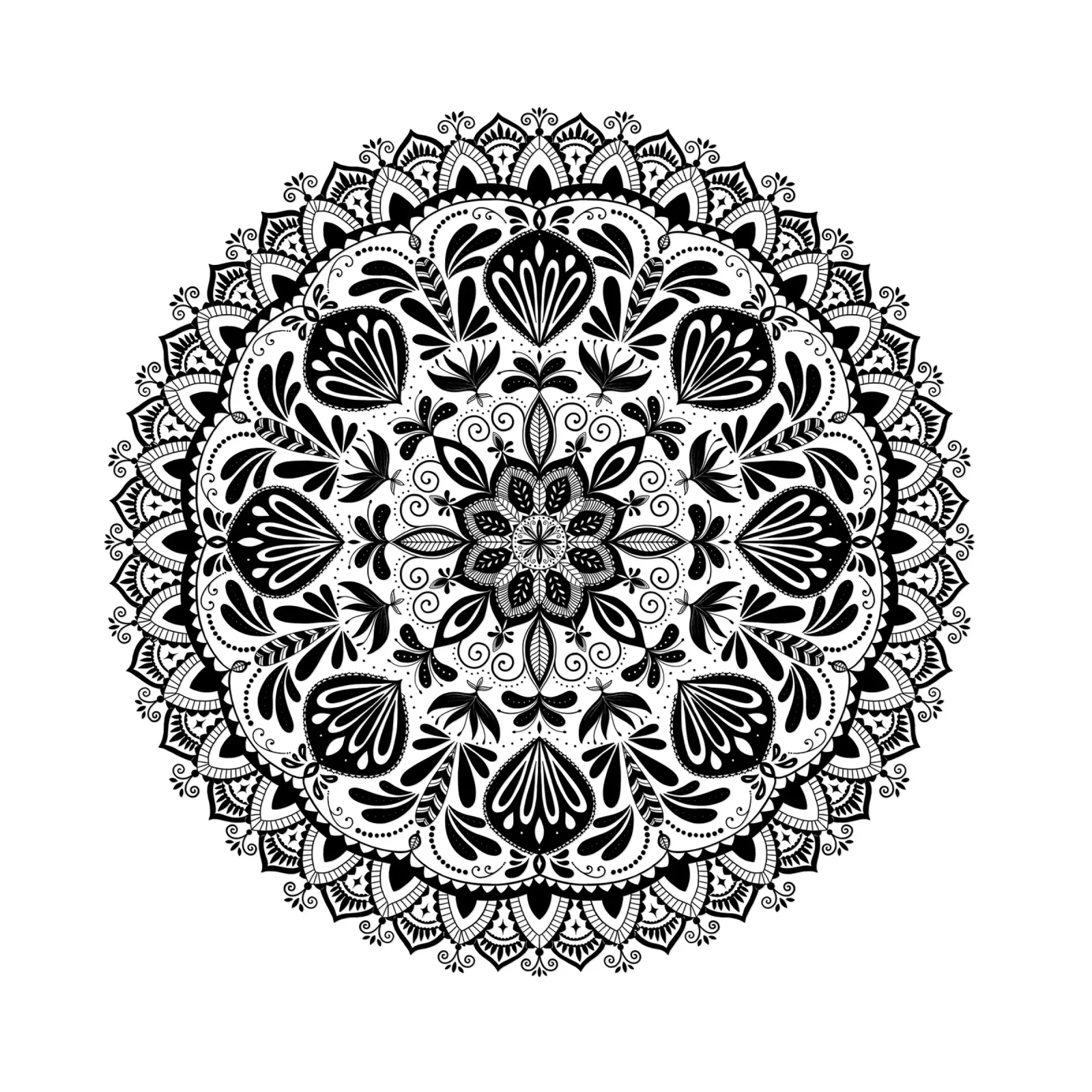 Mandala. Nero. poster con telaio in legno da CalliLetters