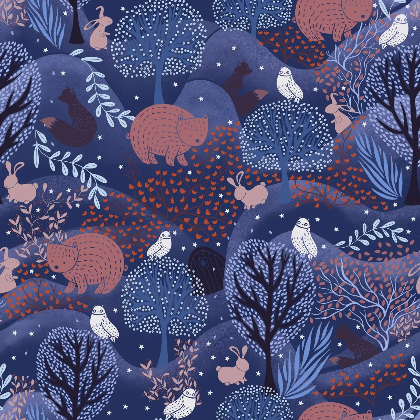 Whimsical Woodland Friends: Cute Animal Pattern with Hidden canvas with Floater frame by Studio Patruschka