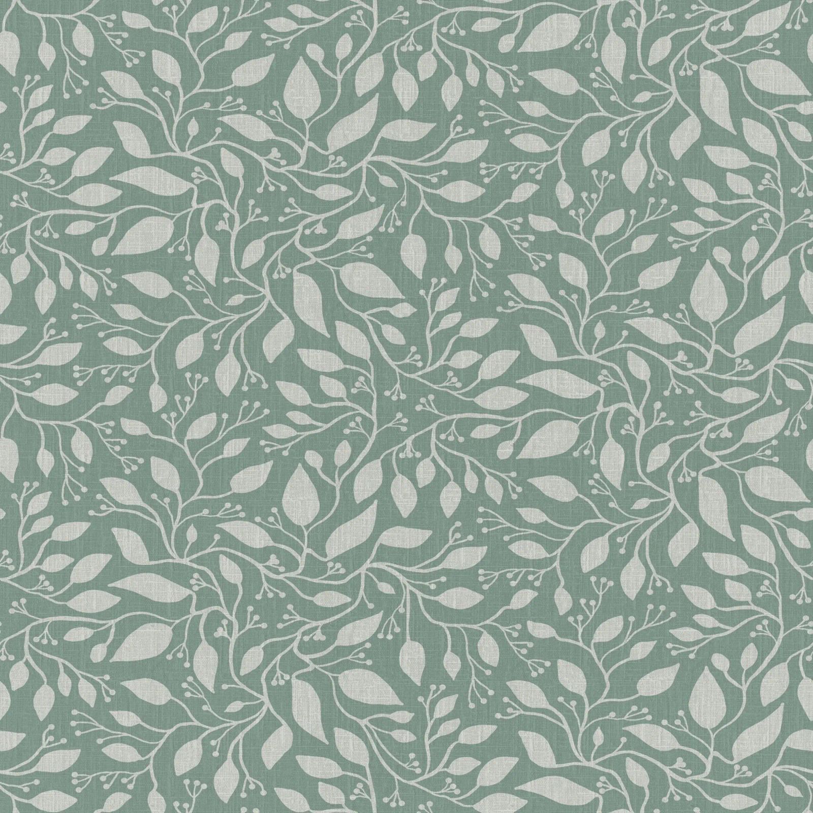 Mint and Beige Leaves with Linen Texture: Elegant Nature Poster von Studio Patruschka