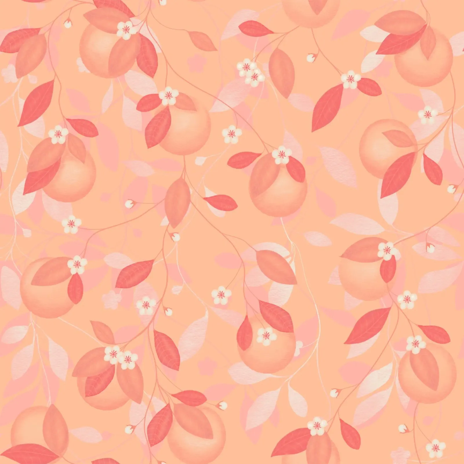 Peach and Orange Pattern: Pantone Palette with Leaves pannello forex da Studio Patruschka