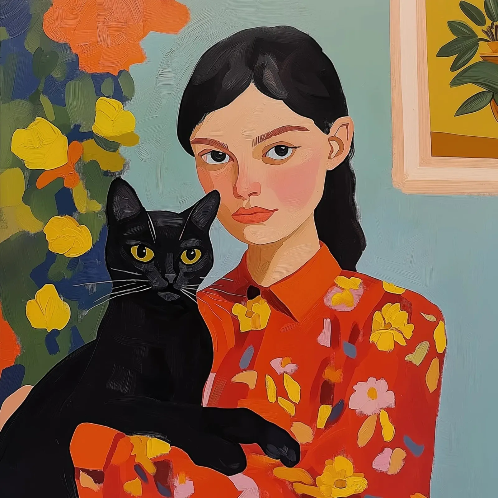 Portrait d'une dame avec un chat noir hahnemühle de Art Center