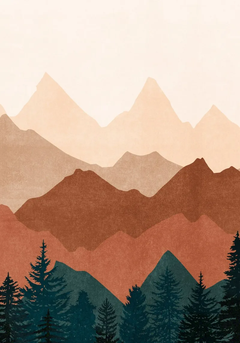 Cime di montagna minimaliste al tramonto - Set di 2 (parte 1) poster da kookiepixel