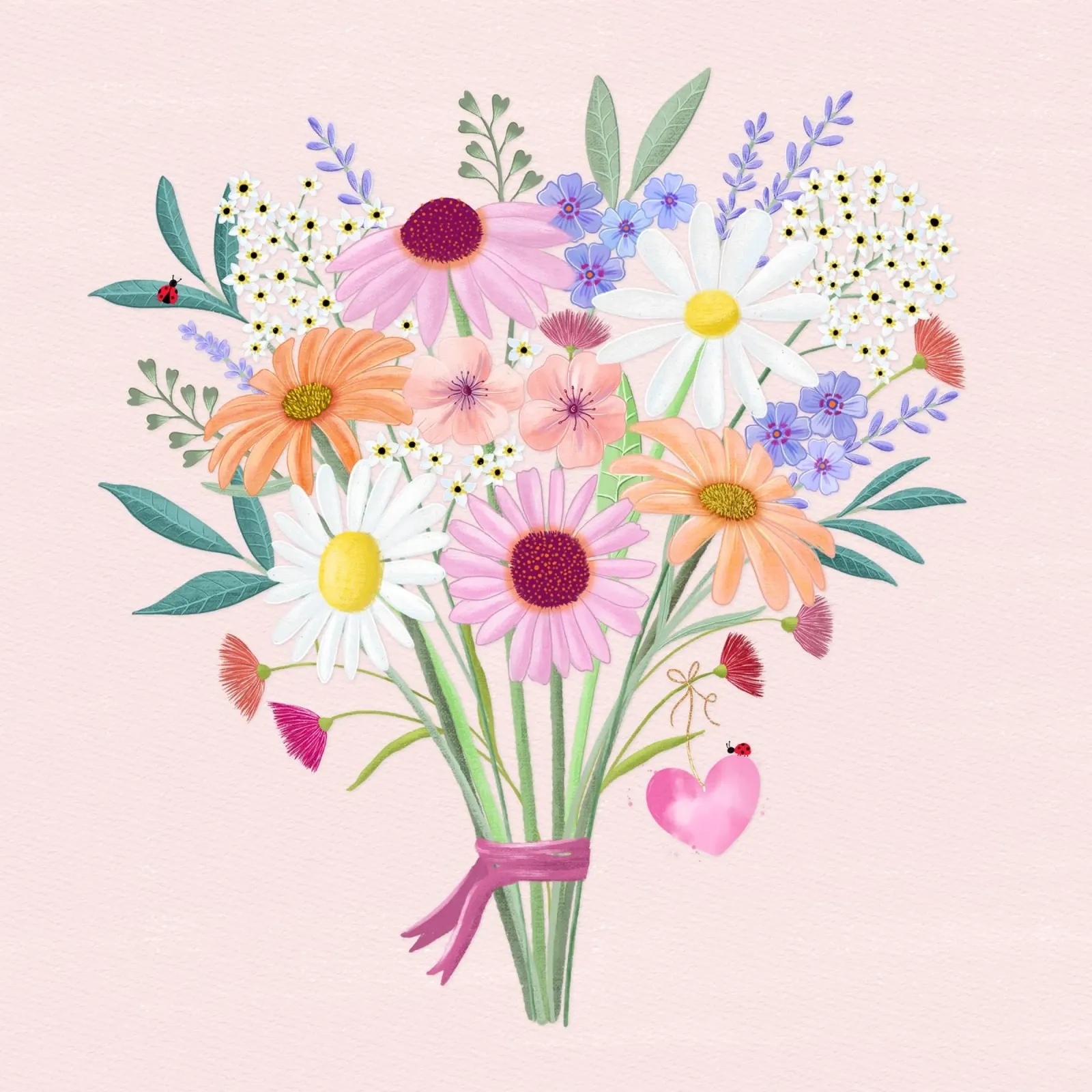 Bouquet con coccinelle e cuore in delicati colori pastello pellicola backlit da CalliLetters
