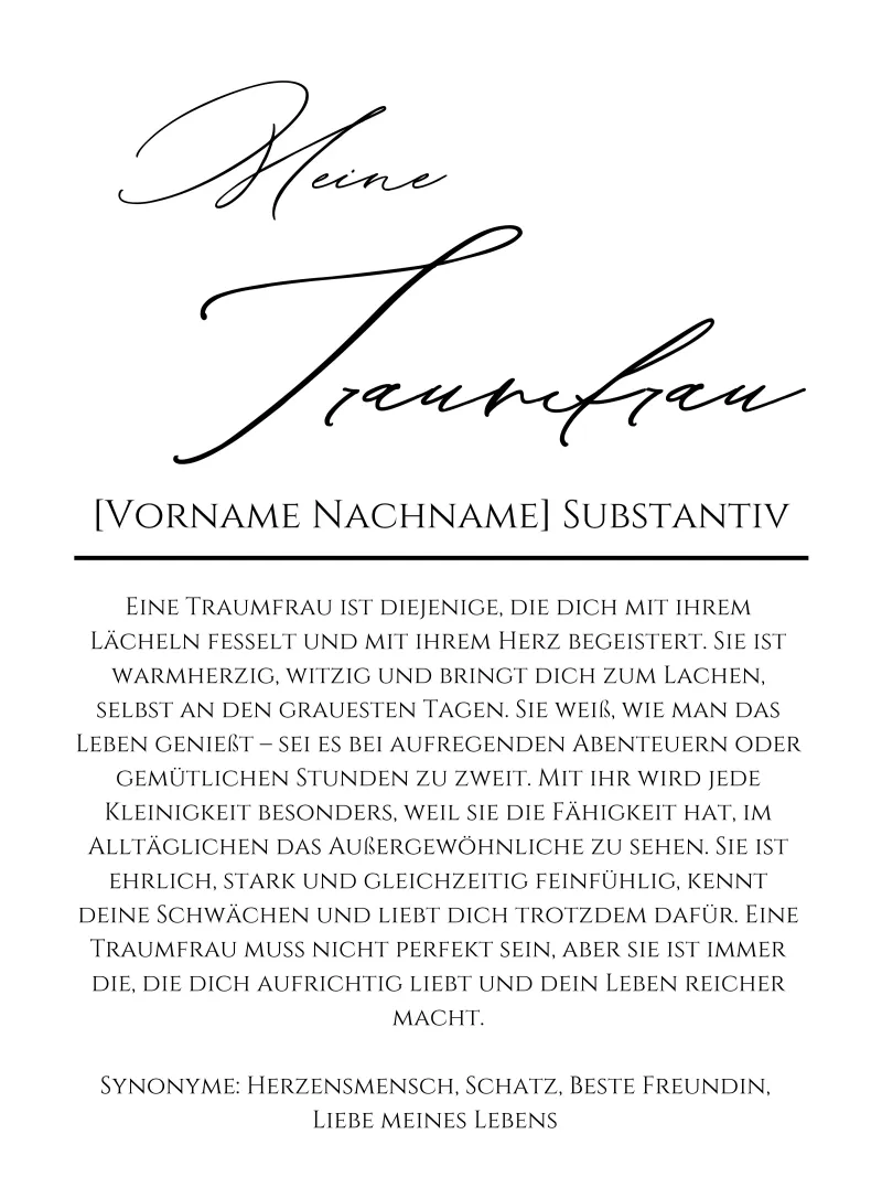 Definition Meine Traumfrau, Geschenk zum Valentinstag poster da Wortfieber