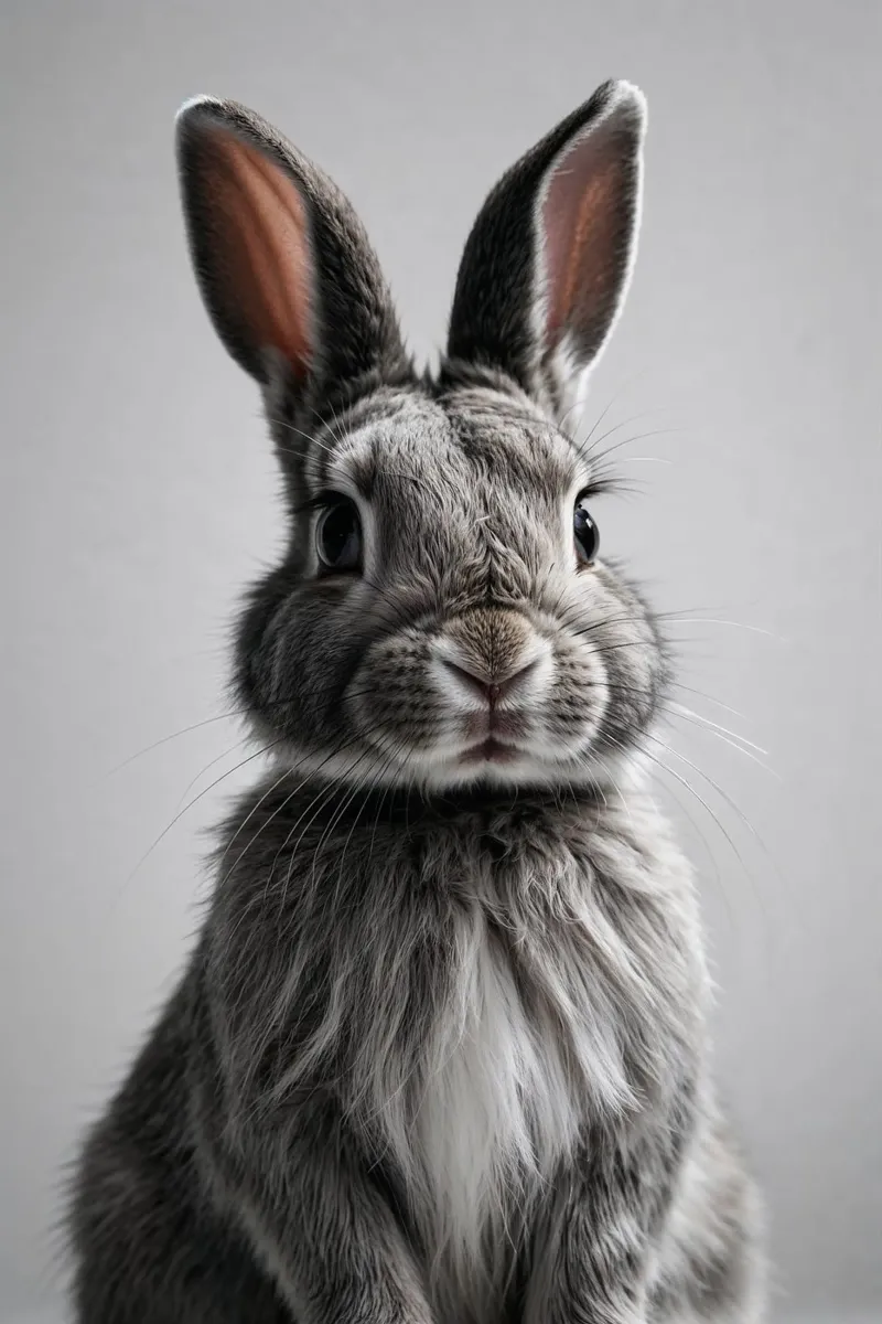Eleganza orgogliosa: ritratto di coniglio in grigio | Werk 17 poster con telaio in legno da Paws & Portraits