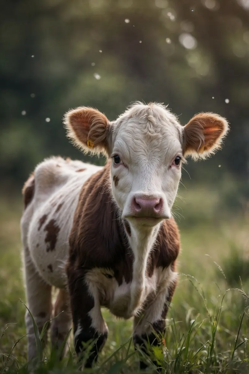 Curiosity in the pasture: Calf in the sunlight | Werk 19 canvas with Floater frame by Paws & Portraits