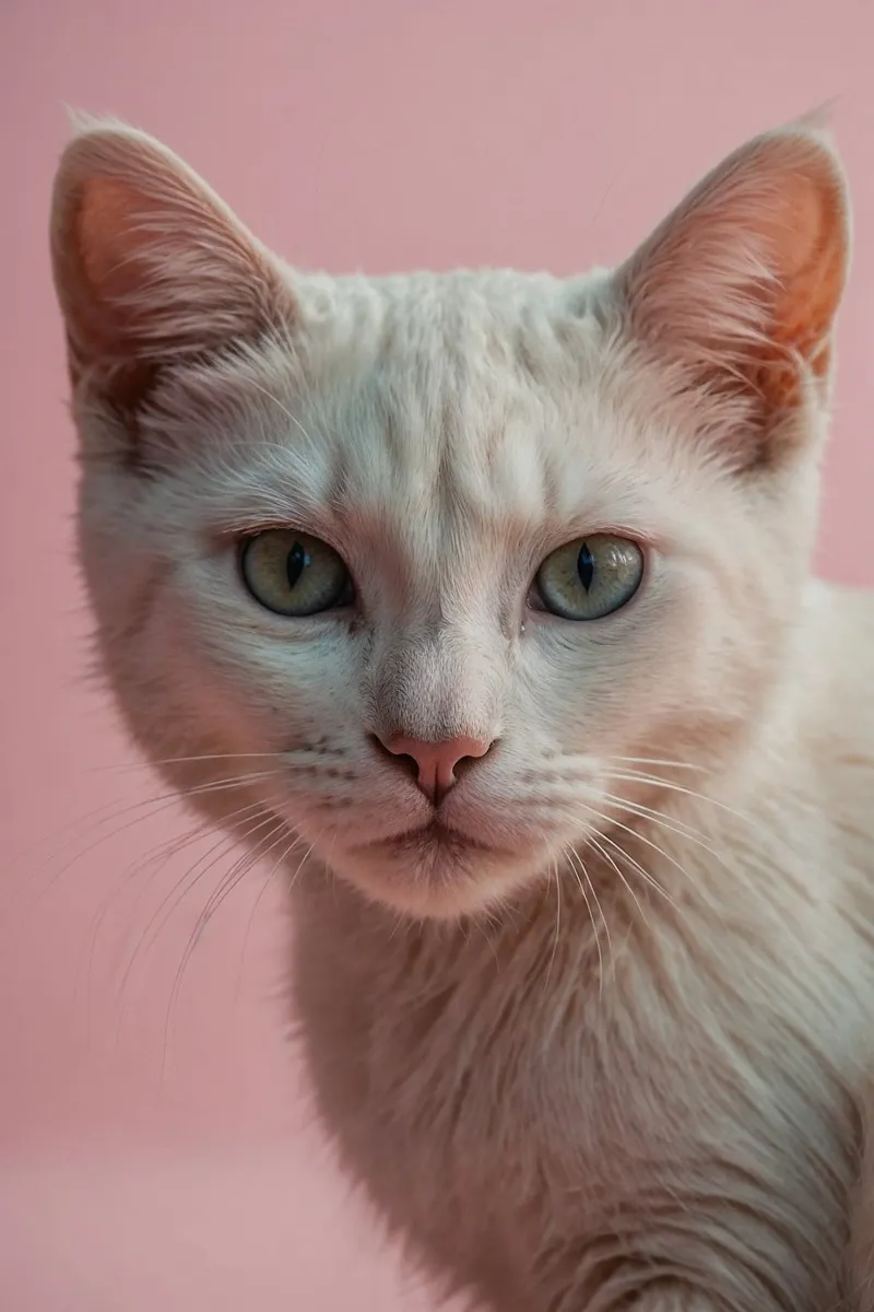 Zachte elegantie: kattenportret in roze | Werk 24 poster met houten frame van Paws & Portraits