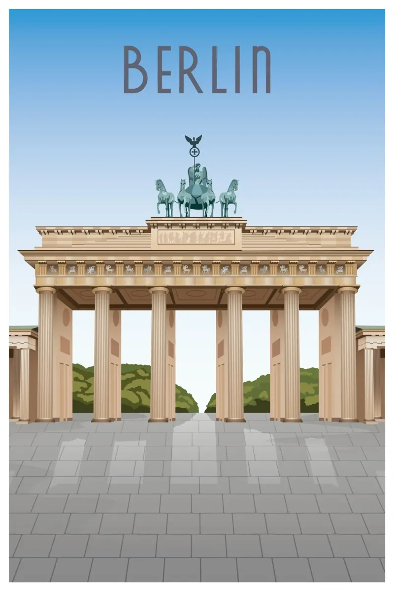 Scena della Porta di Brandeburgo di Berlino carta hahnemühle da Charnwood Prints