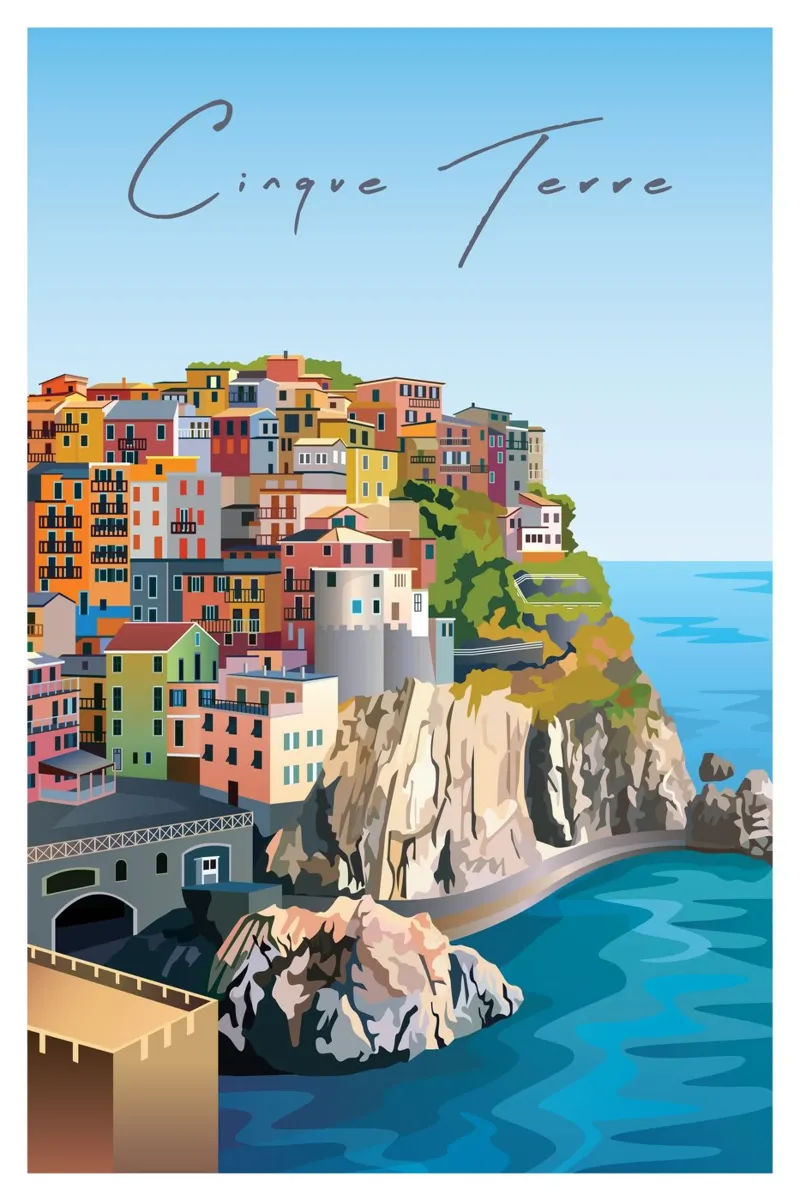 Cinque Terre Scene poster con telaio in legno da Charnwood Prints