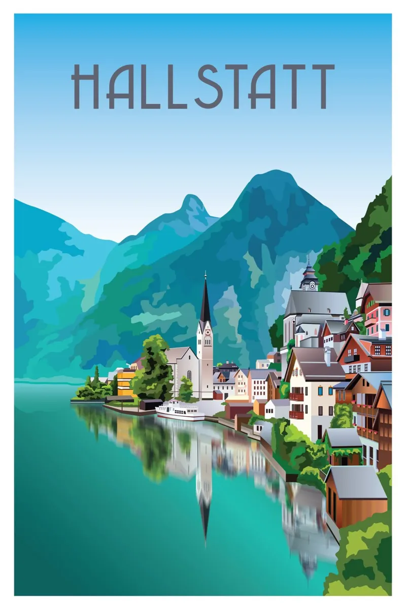 Hallstatt Austria Scena sul lago pellicola backlit da Charnwood Prints
