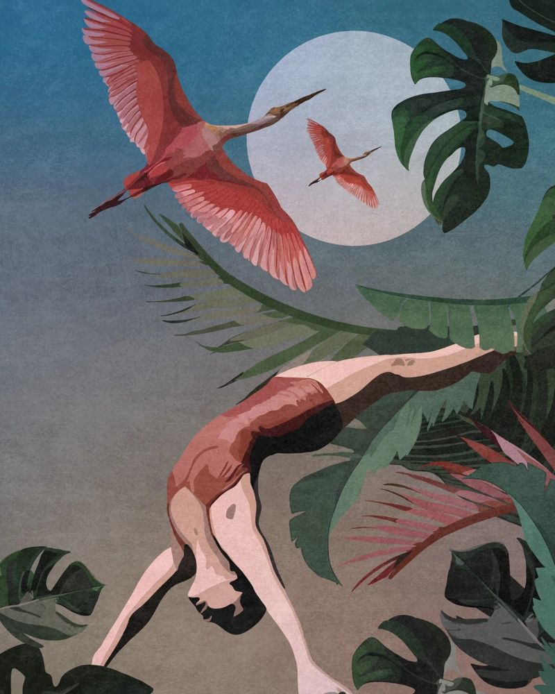 Une femme faisant un backbend dans la jungle poster de Emel Tunaboylu