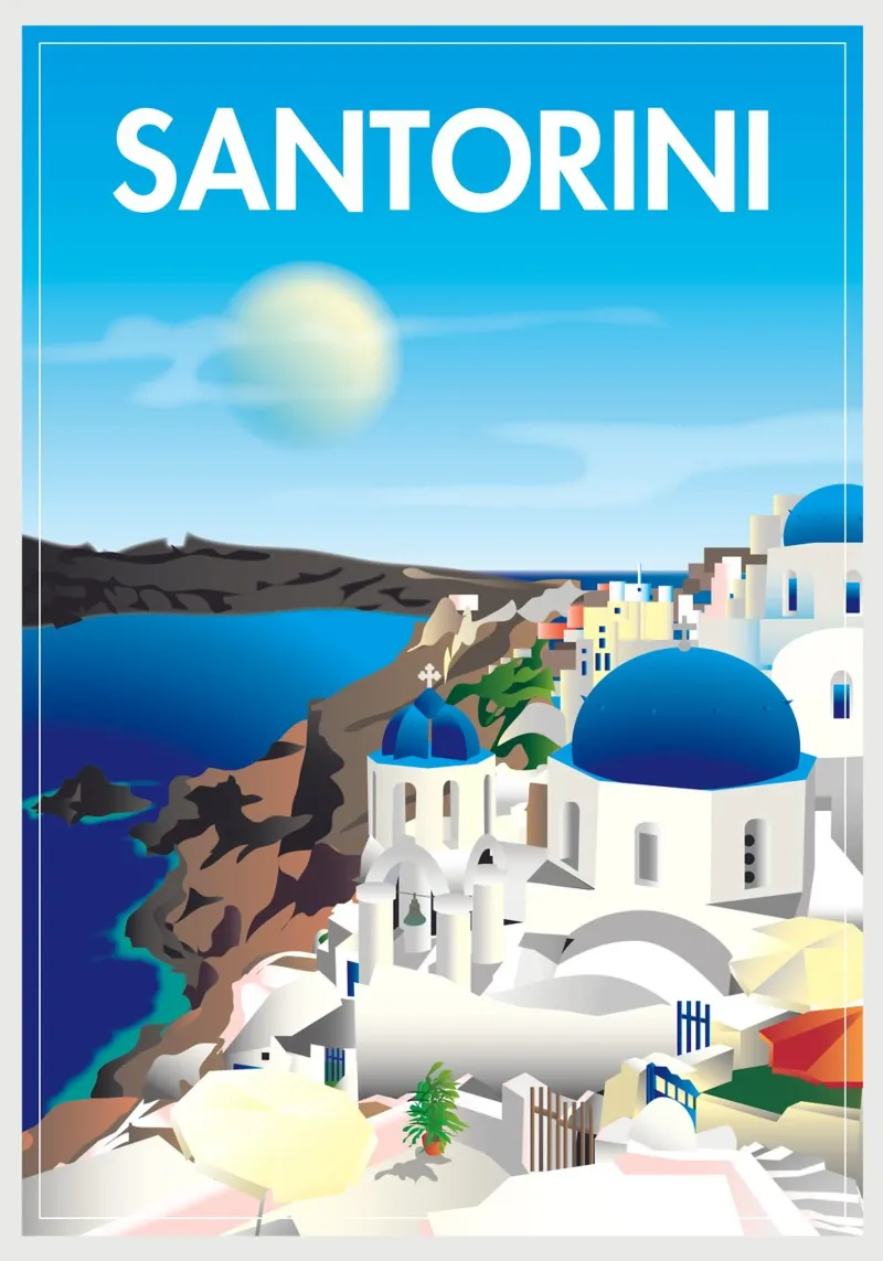 Santorini Grecia Scena costiera pellicola backlit da Charnwood Prints