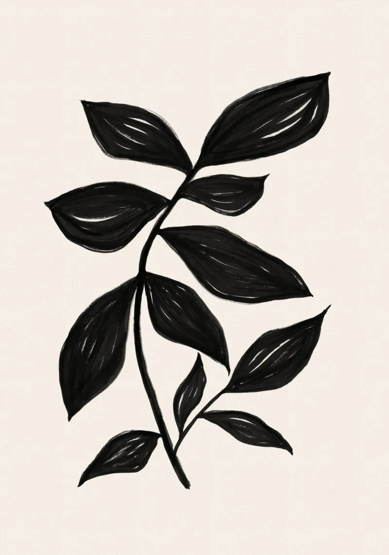 Stampa botanica nera minimalista - Studio di foglie 2 alluminio dibond da kookiepixel