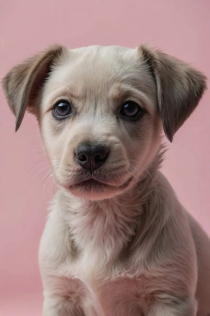 Ritratto di un giovane cucciolo su sfondo rosa | Lavoro 33 poster con telaio in alluminio da Paws & Portraits