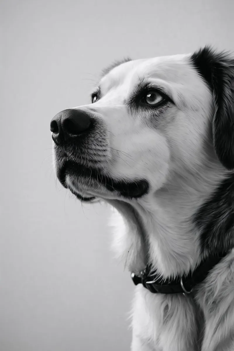 Retrato de un perro en blanco y negro | Obra 34 poster con marco de aluminio de Paws & Portraits