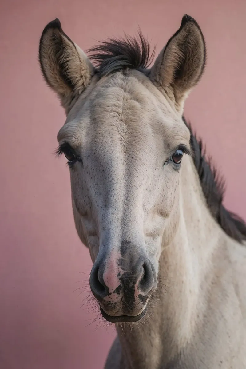 Portrait of a young horse against a pink background | Work 39 canvas with Floater frame by Paws & Portraits