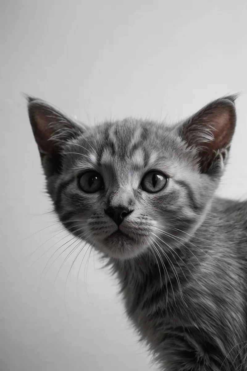 Portrait d'un chaton gris avec des yeux intenses | Oeuvre 47 hahnemühle de Paws & Portraits