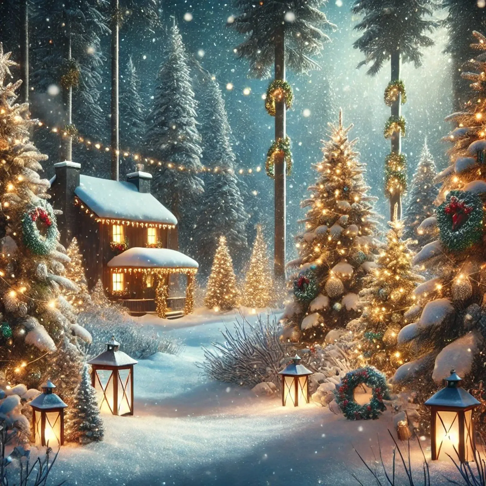 Christmas Lights - Festliche Schneelandschaft alu-dibond by Christmas Shop
