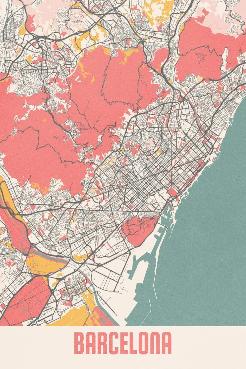 Barcelona City Map - Stylish Art Print | FineArt Print alu-dibond by MOOODZART