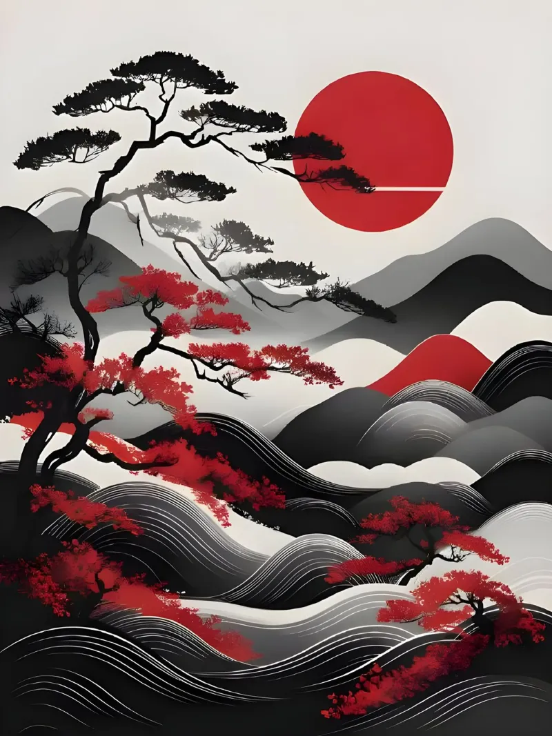 Alba Zen: Un paesaggio giapponese minimalista pellicola backlit da Artistic-shop