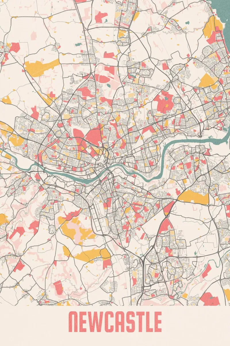 Mapa de la ciudad de Newcastle - Impresión artística con estilo | FineArt Print poster con marco de plástico de MOOODZART