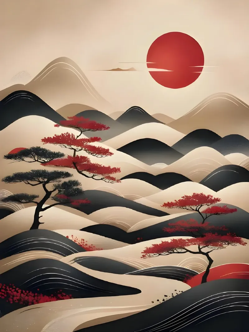 Alba Zen: Un tranquillo paesaggio montano giapponese carta hahnemühle da Artistic-shop