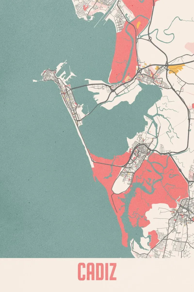Mappa della città di Cadice - Stampa d'arte elegante | FineArt Print poster con telaio in alluminio da MOOODZART