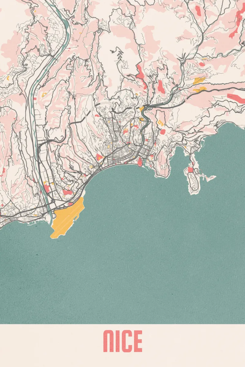 Mappa della città di Nizza - Elegante stampa d'arte | FineArt Print poster con telaio in alluminio da MOOODZART