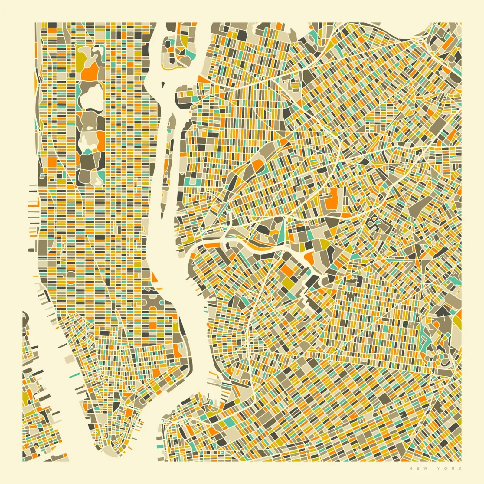 New York Map carta hahnemühle da Jazzberry Blue