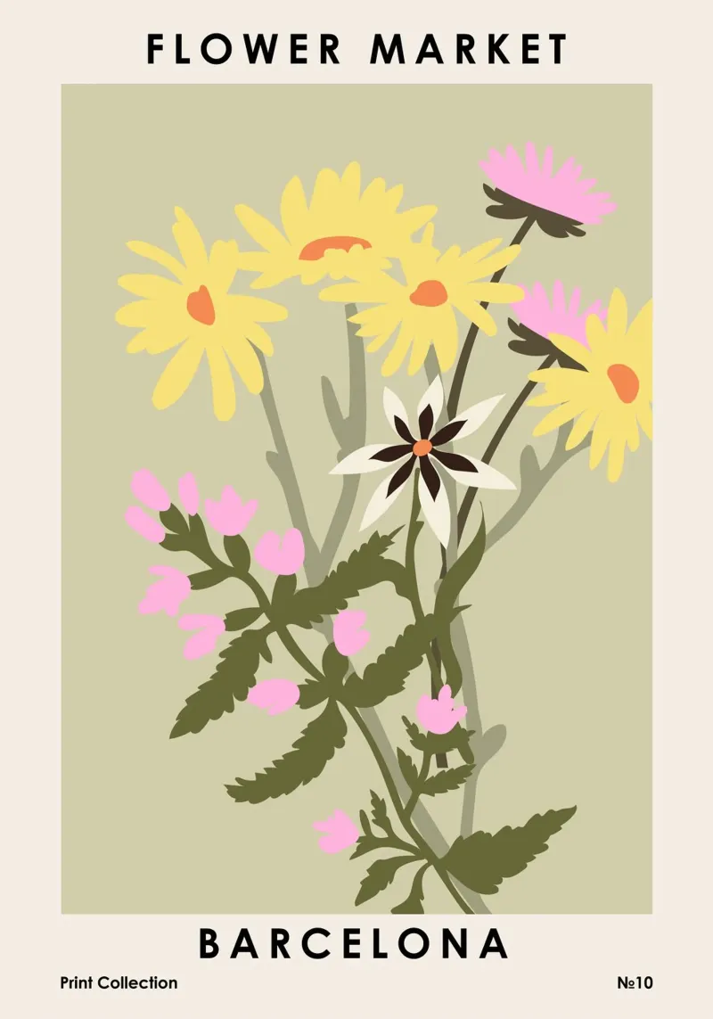 Mercato dei fiori di Barcellona poster con telaio in legno da NKTN Design