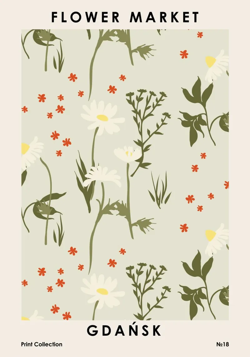 Mercato dei fiori di Danzica poster con telaio in legno da NKTN Design