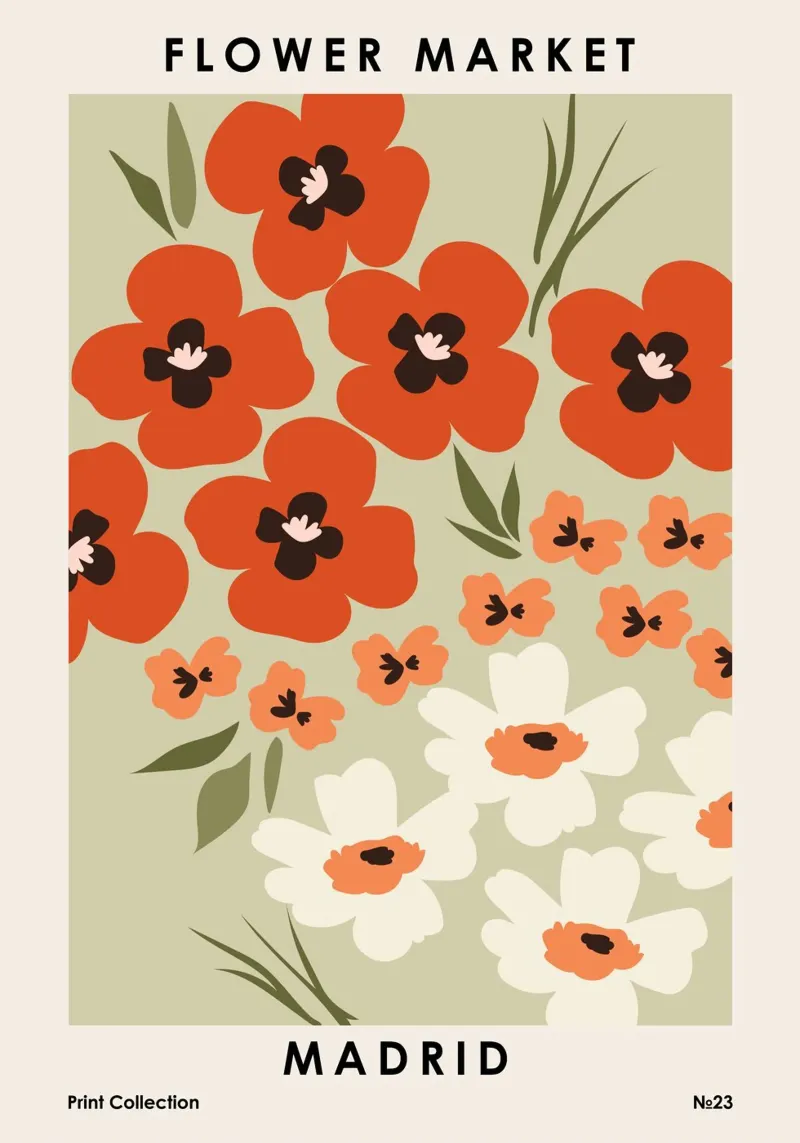 Mercato dei fiori di Madrid poster con telaio in legno da NKTN Design