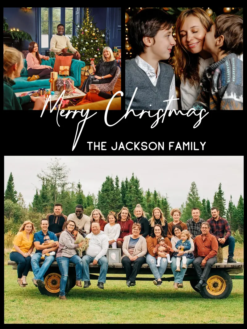 Custom Merry Christmas 3 Photo Collage Family Name canvas with Floater frame by Shark Printables