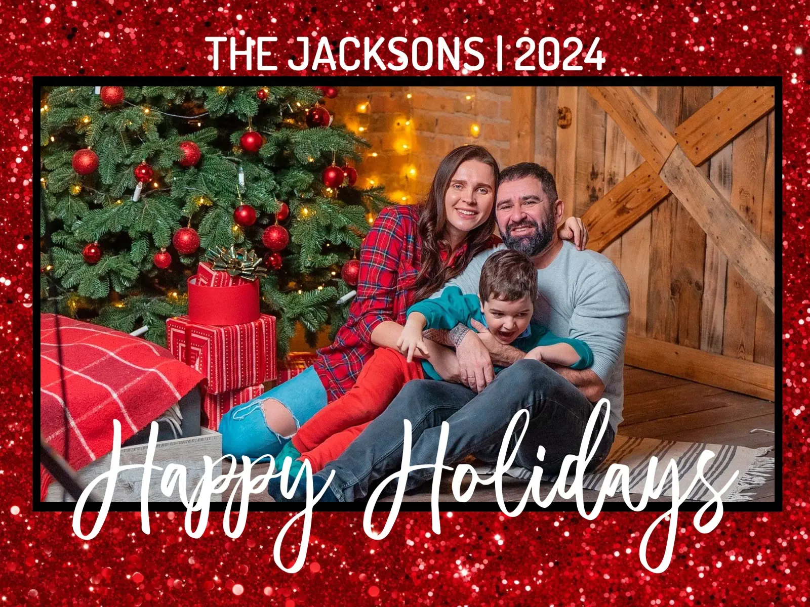 Personalized Happy Holidays Custom Photo Family Name canvas with Floater frame by Shark Printables