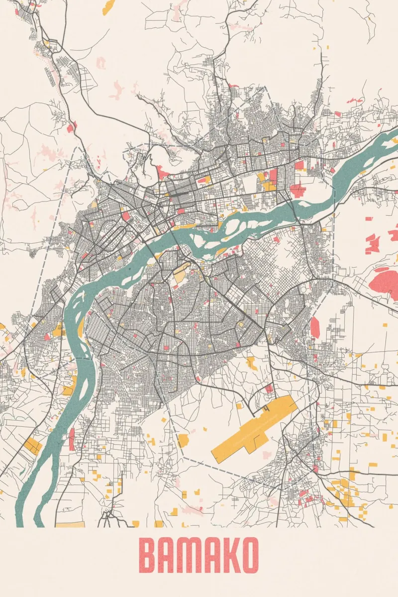 Bamako stadsplattegrond - Stijlvolle kunstdruk | FineArt Print canvas met Baklijst van MOOODZART