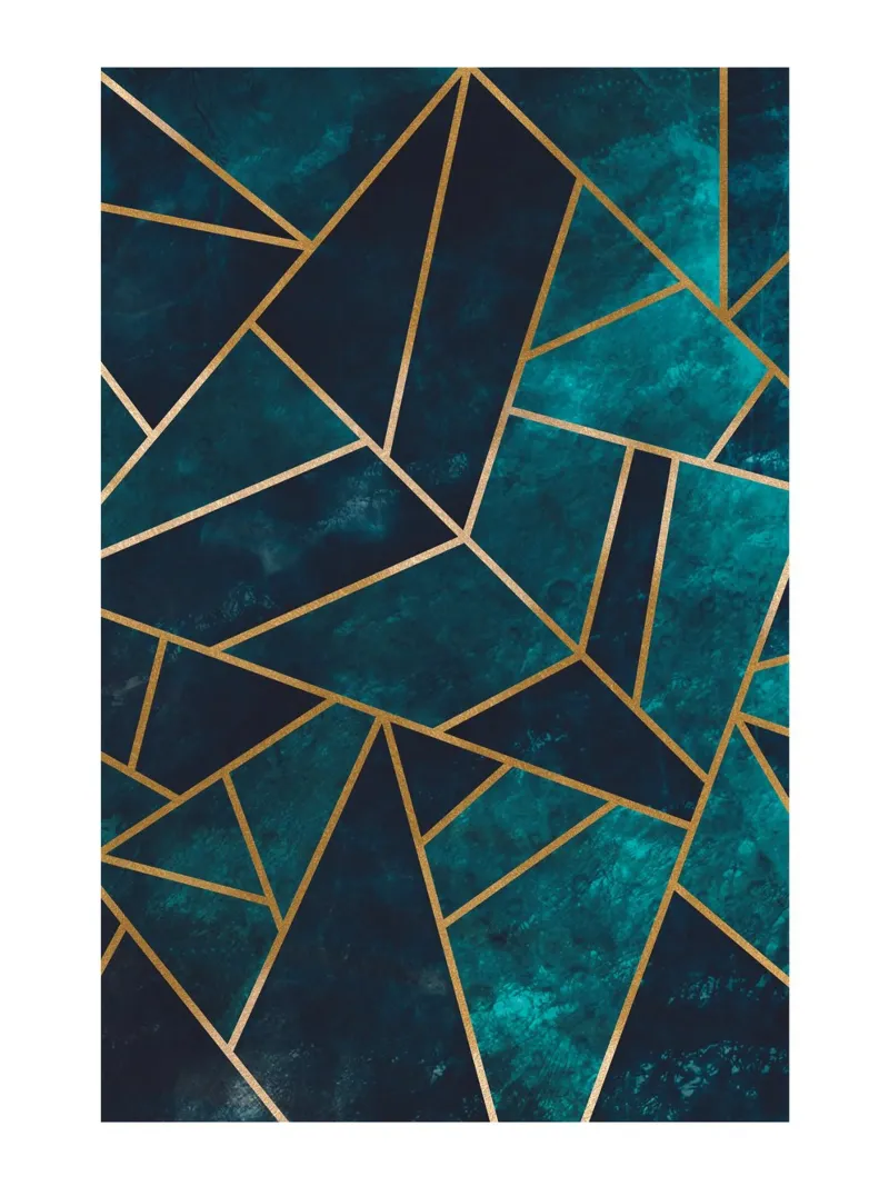Golden geometry - abstract art in turquoise canvas by Whole©