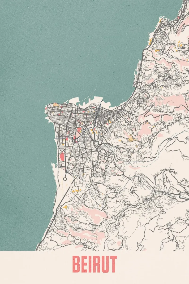 Mapa de la ciudad de Beirut - Impresión de Arte | FineArt Print poster con marco de plástico de MOOODZART