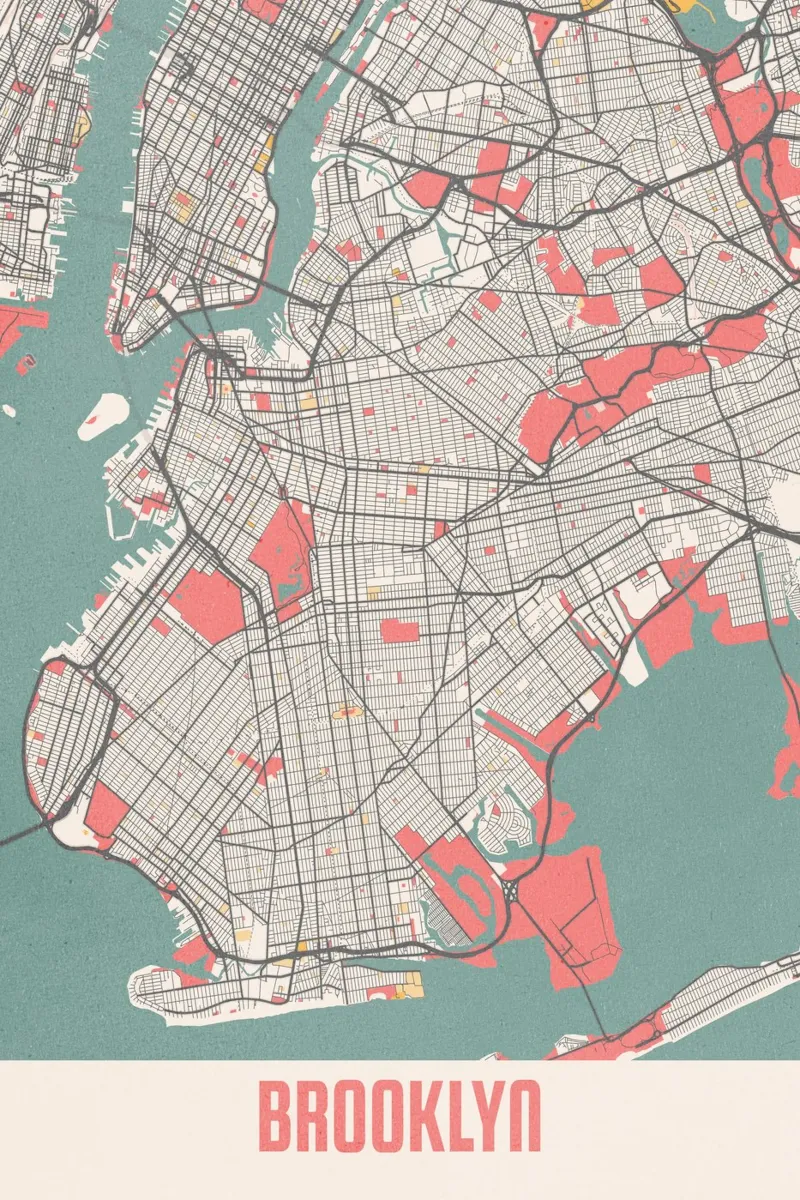 Brooklyn City Map - Stylish Art Print | FineArt Print canvas by MOOODZART