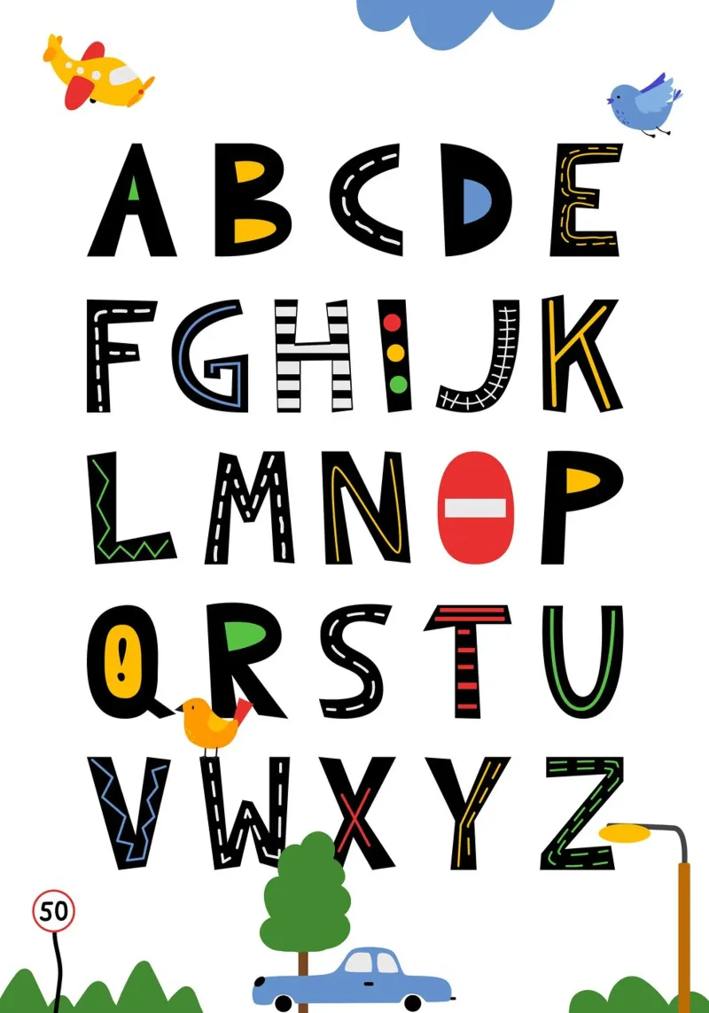 ABC Straßenverkehr poster with wooden frame by artographieHome